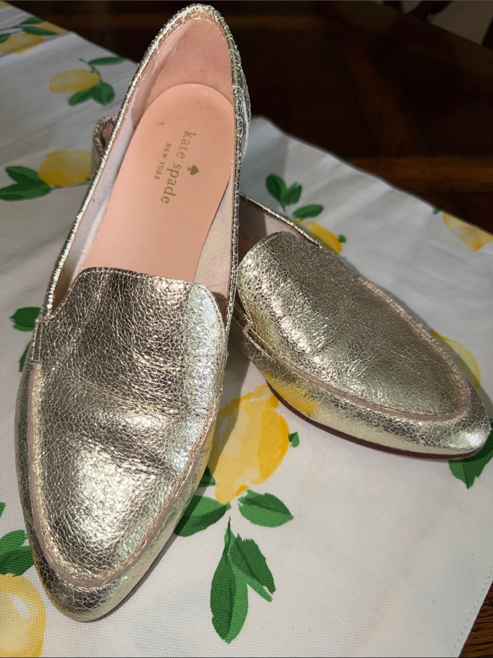 kate spade Metallic Gold Leather Slip-On Loafers